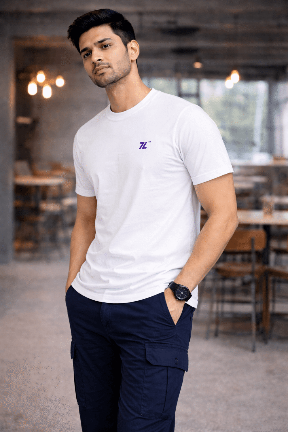 White Round Neck T-Shirt for Men