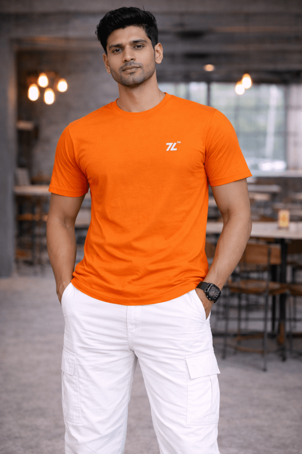 Orange Round Neck T-Shirt for Men